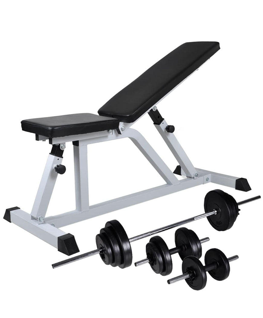 Adjustable Workout Bench with 30.5 kg Barbell and Dumbbell Set
