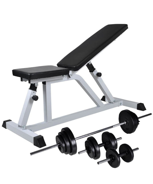 Adjustable Workout Bench with 30.5 kg Barbell and Dumbbell Set