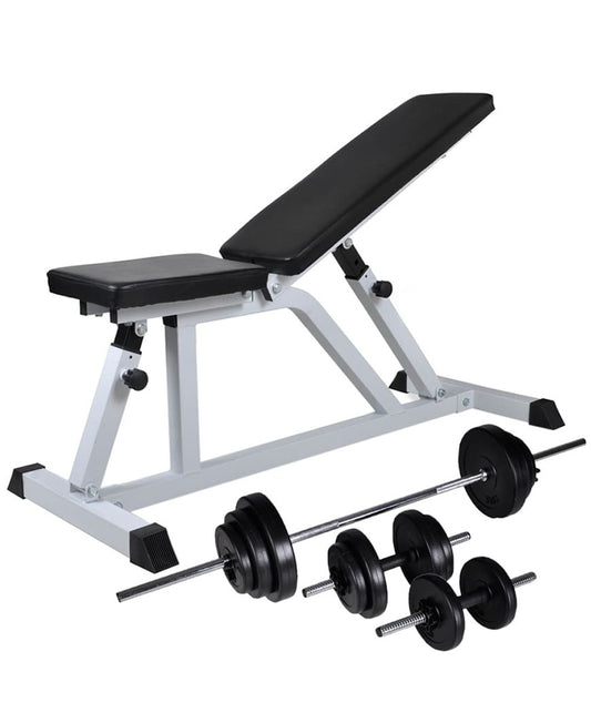 Adjustable Workout Bench with 30.5 kg Barbell and Dumbbell Set
